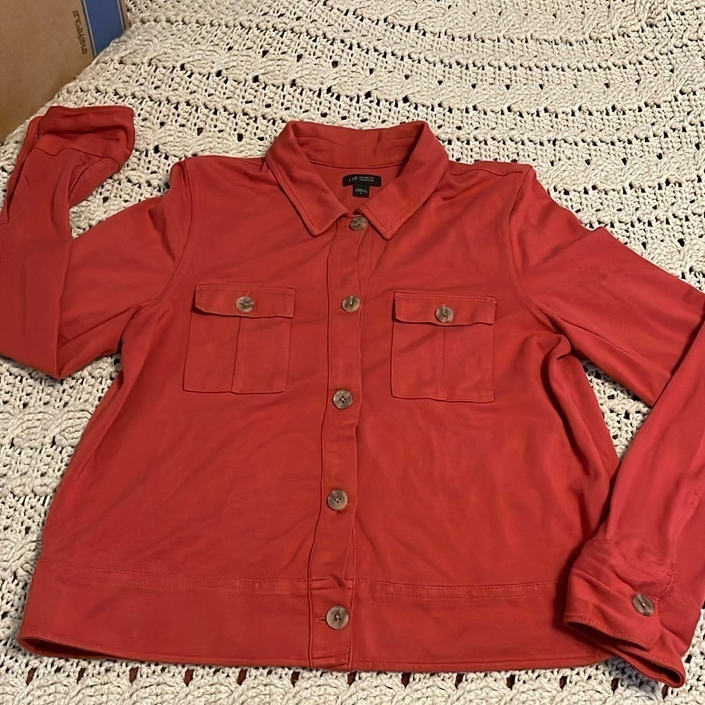 J.Jill Wearever Knit women’s S‎ Jacket Orange Button Down Long Sleeve Pockets.